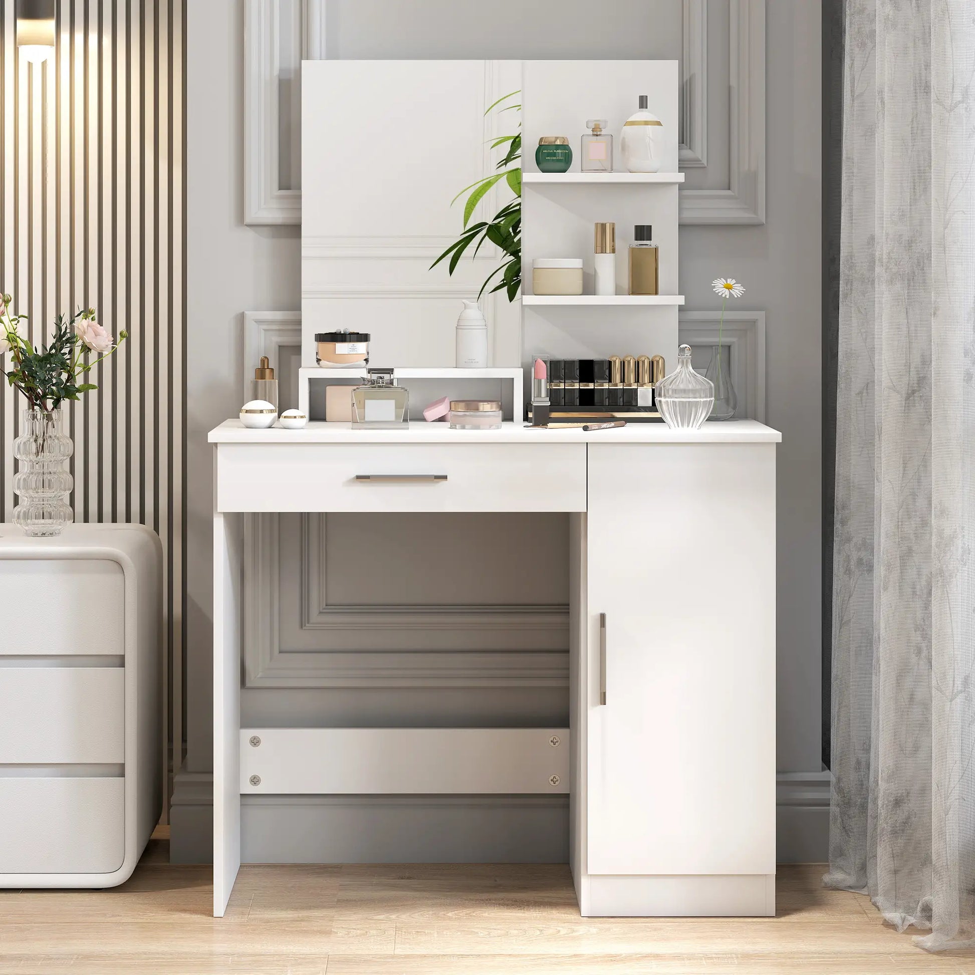 Vanity Desk With Mirror, Drawer, Shelves, Cabinet, Adjustable Shelves Dressing & Vanity Tables at Gallery Canada