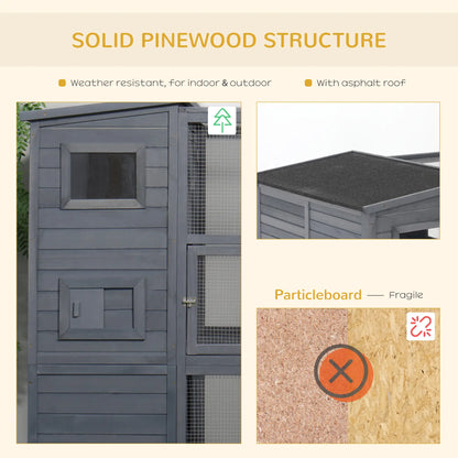 Outdoor Wooden Catio, 4 Tier Main House, Ramp, Platforms, Asphalt Roof, Grey Outdoor Cat Enclosures at Gallery Canada