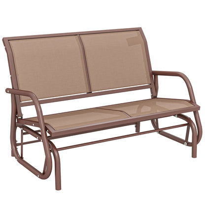 Steel Sling Fabric Gliding Bench, Outdoor Garden Swing Chair, Coffee Brown, Brown Outdoor Gliders Coffee Brown Fabric, Brown Frame at Gallery Canada