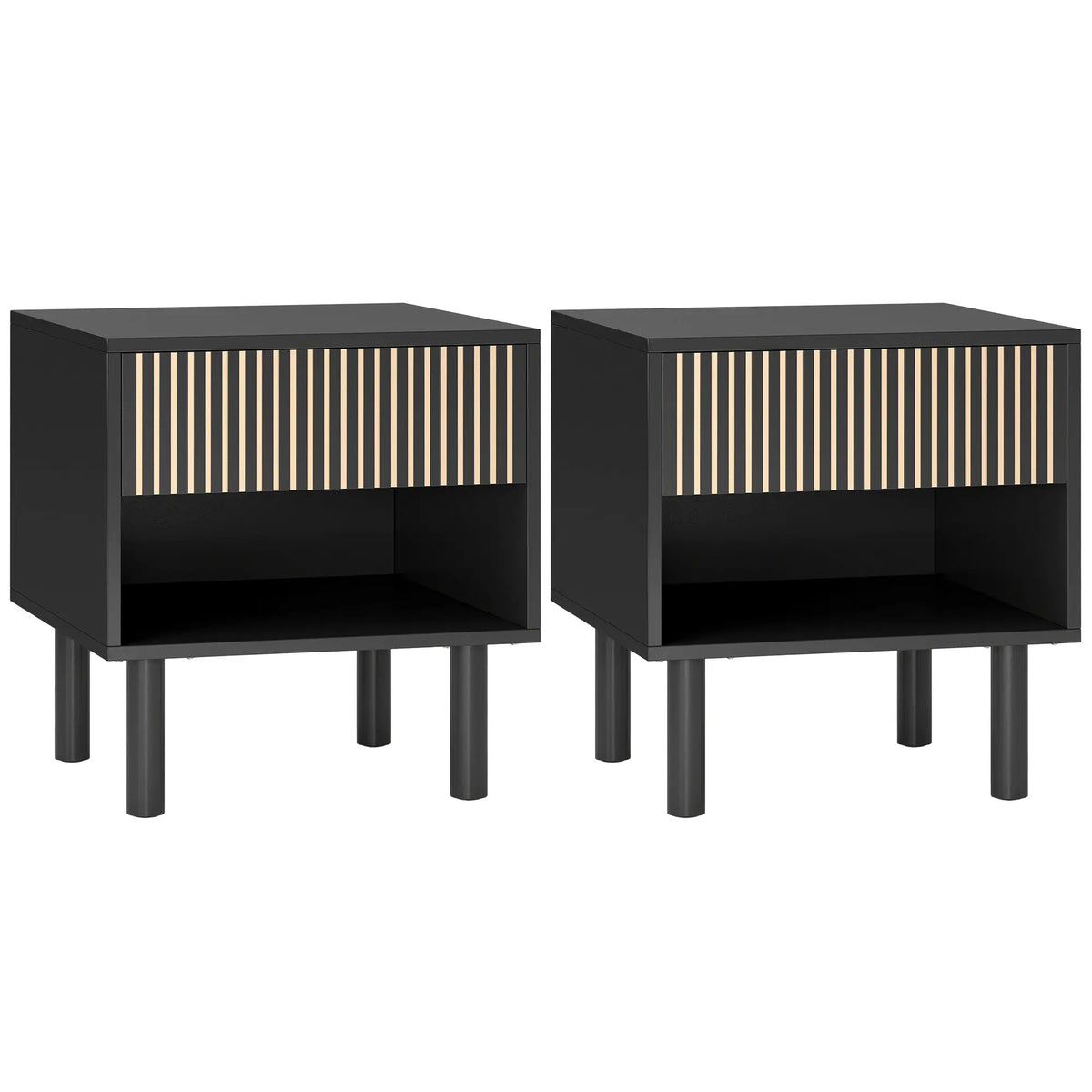 Modern Bedside Table with Drawer and Open Shelf, Sofa Side Table for Bedroom Living Room, Set of 2, Black Bedside Tables at Gallery Canada