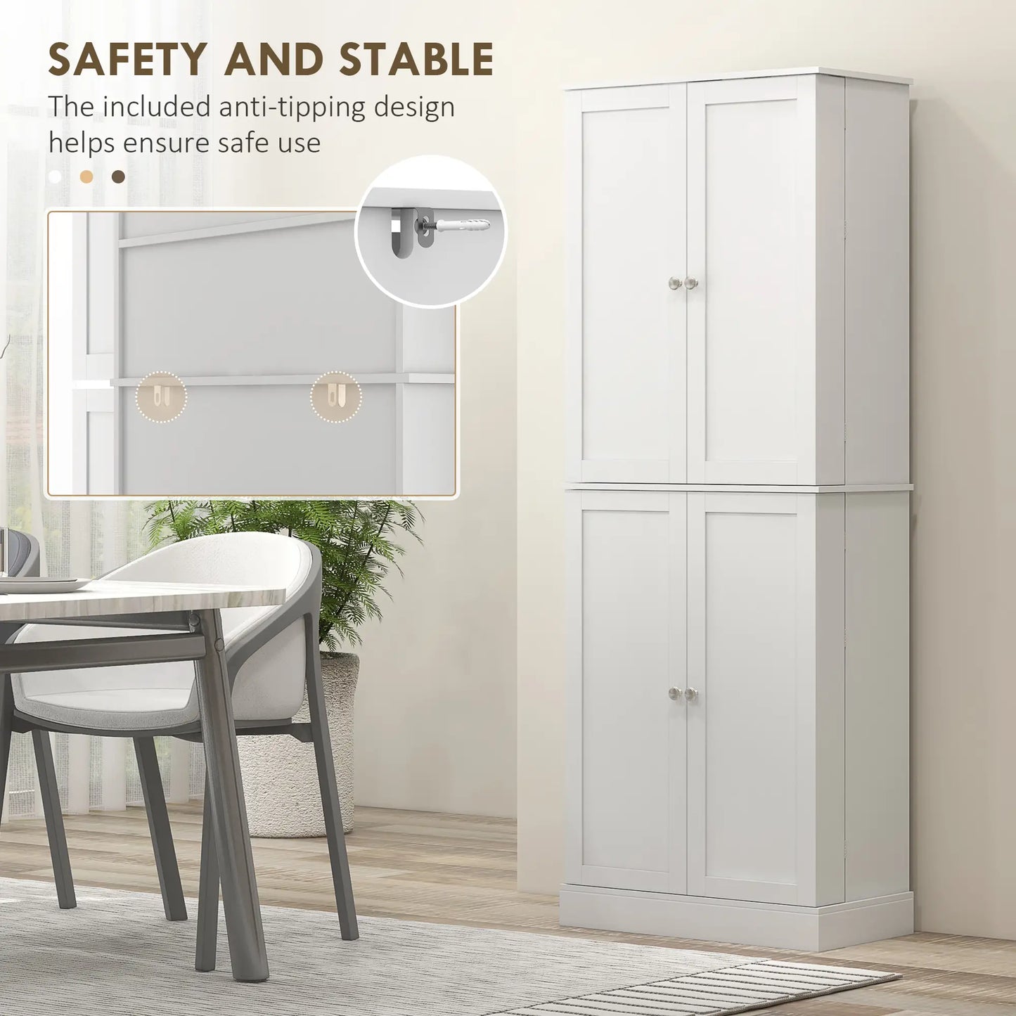 65" Kitchen Pantry Cabinet, 4 Doors, 16 Shelves, White Kitchen Pantry Cabinets at Gallery Canada