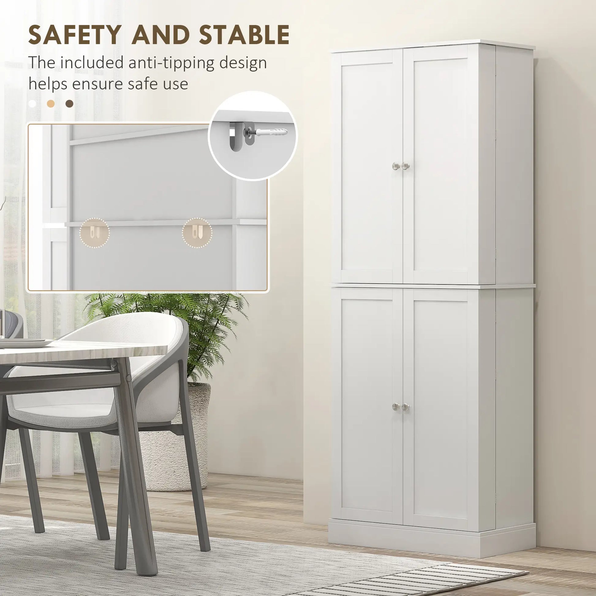 65" Kitchen Pantry Cabinet, 4 Doors, 16 Shelves, White Kitchen Pantry Cabinets at Gallery Canada