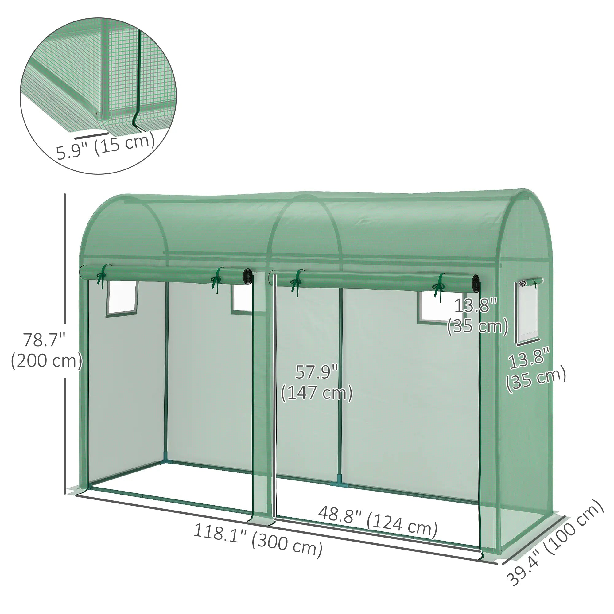 Outdoor Garden Greenhouse, Steel Tent, 2 Doors, 4 Windows, 9.8'x3.3'x6.6', Green Portable Greenhouses at Gallery Canada