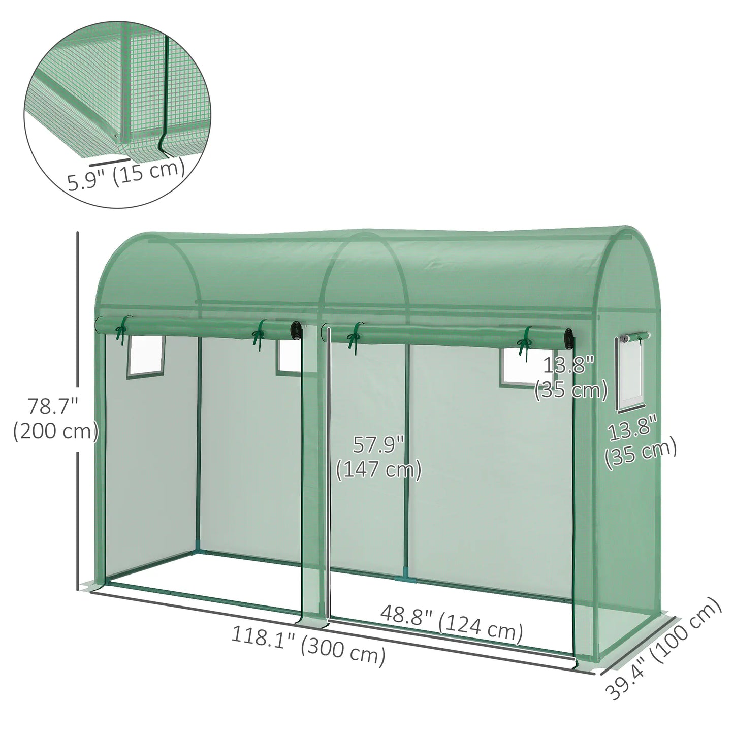 Outdoor Garden Greenhouse, Steel Tent, 2 Doors, 4 Windows, 9.8'x3.3'x6.6', Green Portable Greenhouses at Gallery Canada