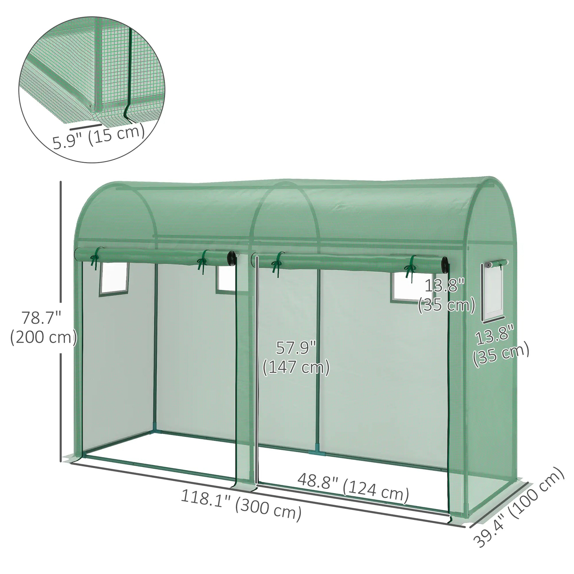 Outdoor Garden Greenhouse, Steel Tent, 2 Doors, 4 Windows, 9.8'x3.3'x6.6', Green Portable Greenhouses at Gallery Canada