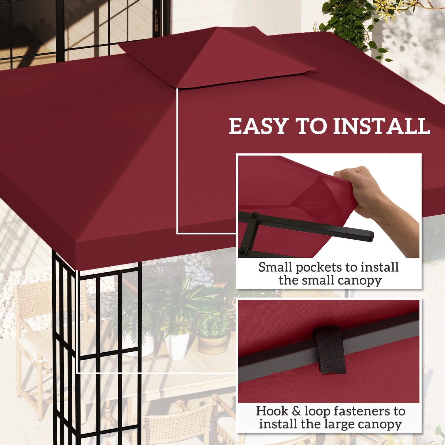 10' x 10' Square 2-Tier Gazebo Canopy Cover, Wine Red Gazebo Canopy Replacement at Gallery Canada