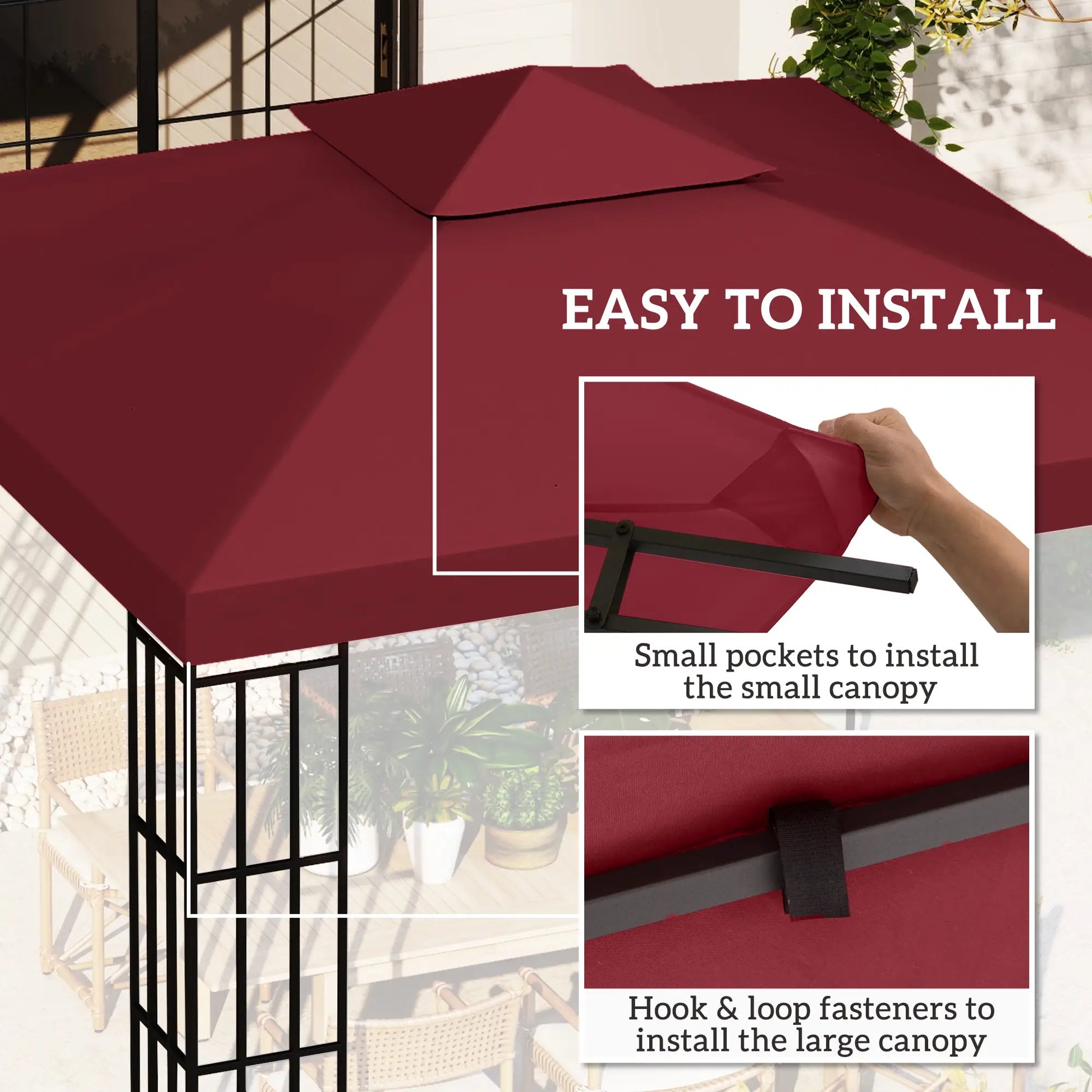 10' x 10' Square 2-Tier Gazebo Canopy Cover, Wine Red Gazebo Canopy Replacement at Gallery Canada