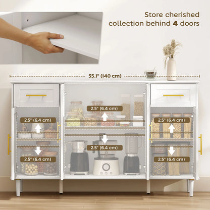55" Buffet Cabinet, Soft-Close Doors, 2 Drawers, 3 Shelves, White Bar Cabinets at Gallery Canada