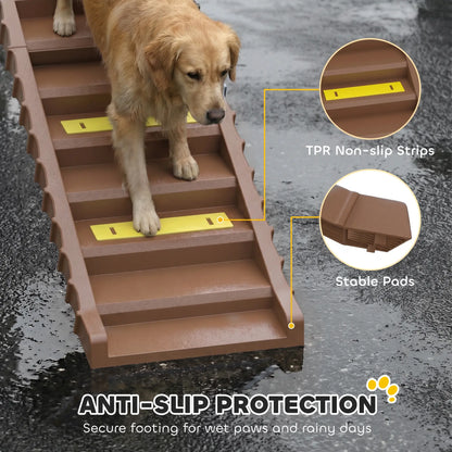 Foldable Dog Car Ramp, Anti-Slip Steps, Brown