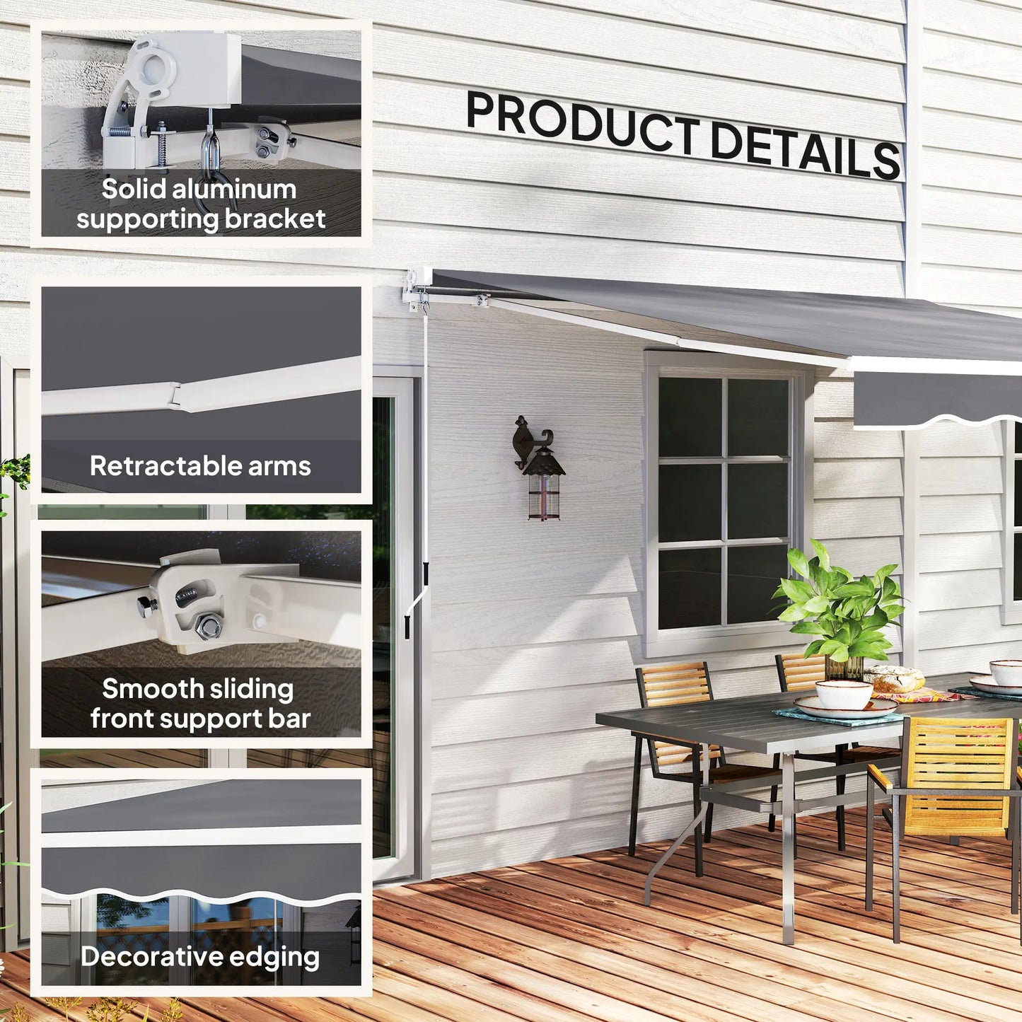 8' x 7' Retractable Awning, UV Water-Resistant Fabric, Dark Grey Patio Awnings at Gallery Canada