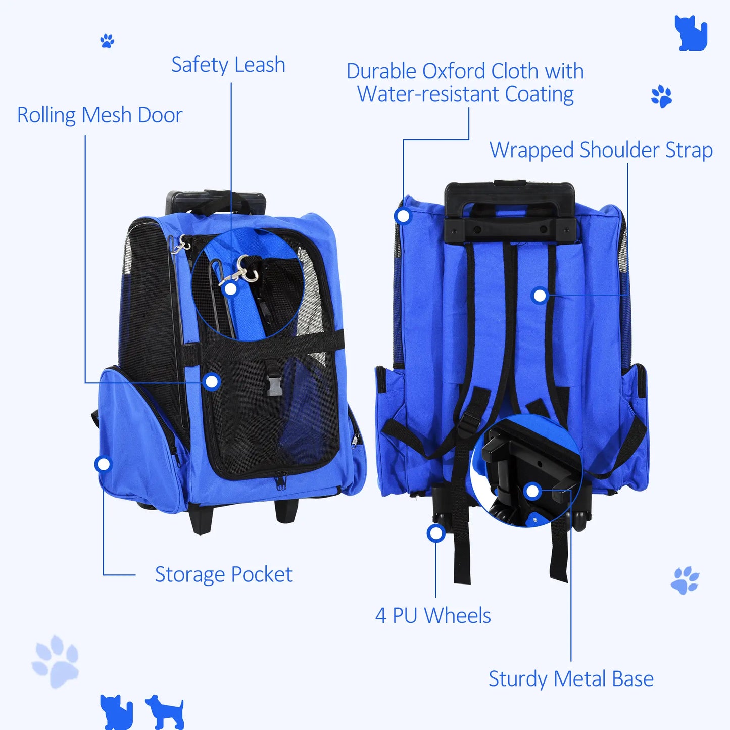 2-in-1 Pet Luggage Box Backpack Carrier, Rolling Wheel, Blue Dog Bike Trailers & Strollers at Gallery Canada