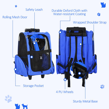2-in-1 Pet Luggage Box Backpack Carrier, Rolling Wheel, Blue Dog Bike Trailers & Strollers at Gallery Canada