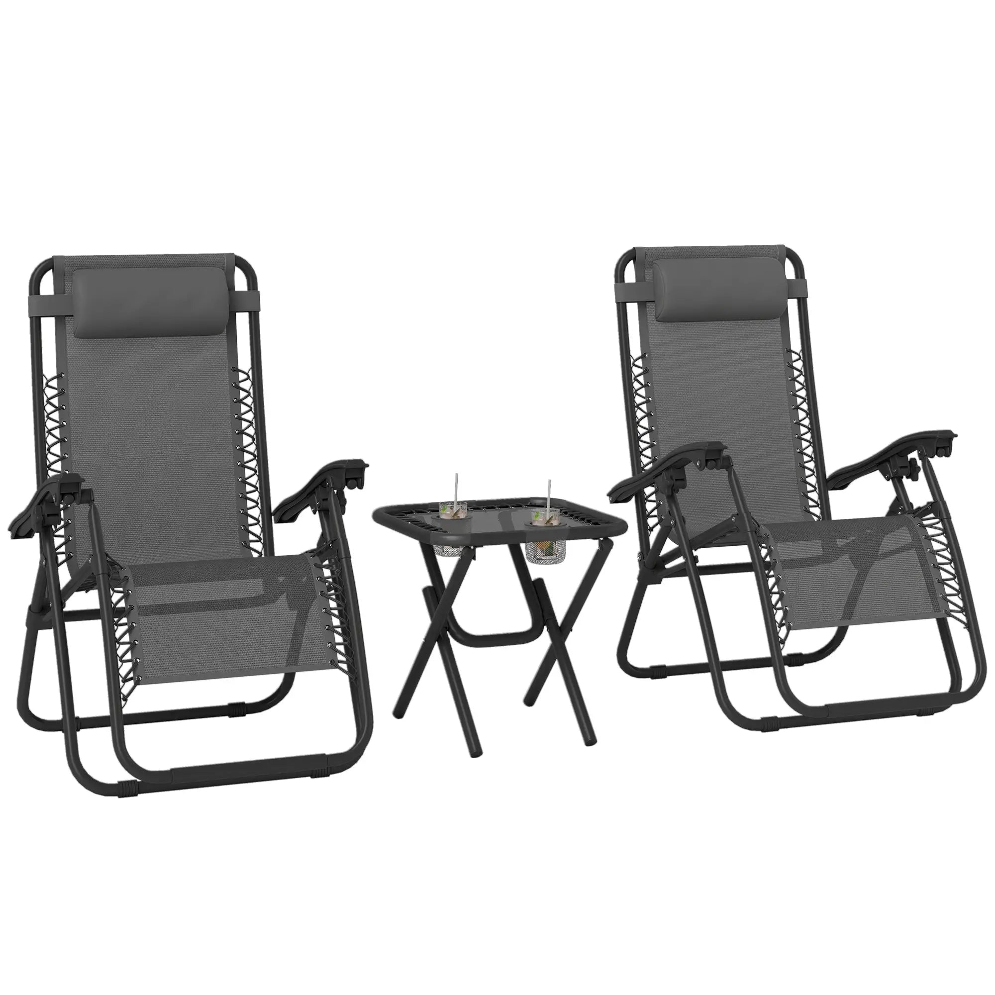Zero Gravity Chair Set of 2, Patio Chair with Side Table, Grey Lounger Chairs Grey at Gallery Canada