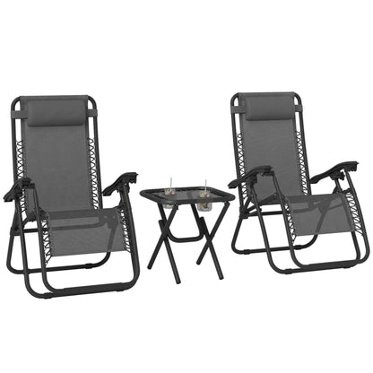 Zero Gravity Chair Set of 2, Patio Chair with Side Table, Grey Lounger Chairs Grey at Gallery Canada