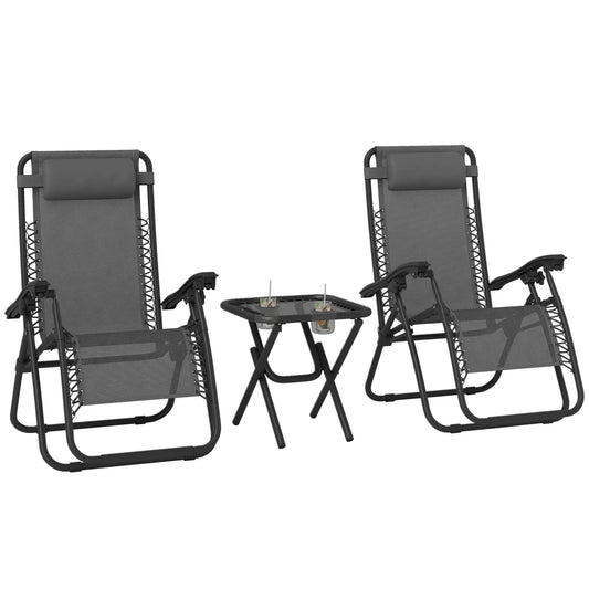 Zero Gravity Chair Set of 2, Patio Chair with Side Table, Grey Lounger Chairs Grey at Gallery Canada