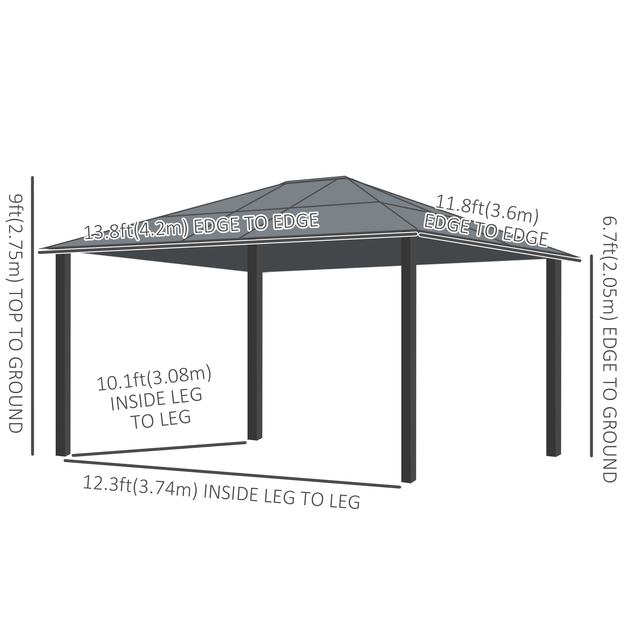 12' x 14' Hard Top Patio Gazebo, Aluminum Shelter, Curtains, Mosquito Netting Gazebos at Gallery Canada