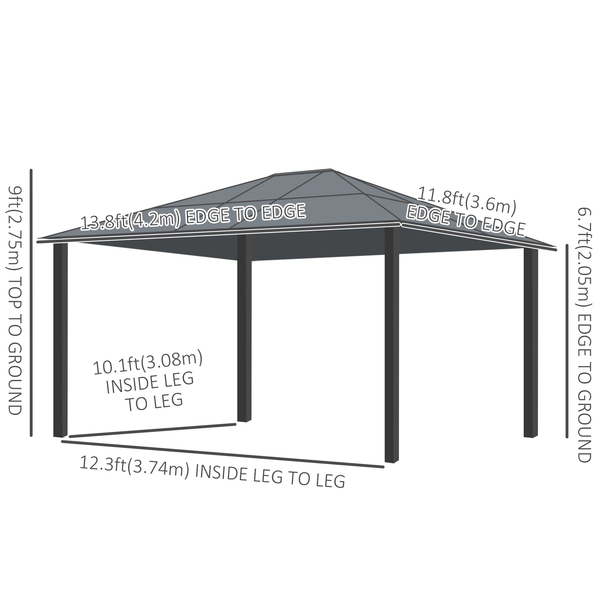 12' x 14' Hard Top Patio Gazebo, Aluminum Shelter, Curtains, Mosquito Netting Gazebos at Gallery Canada
