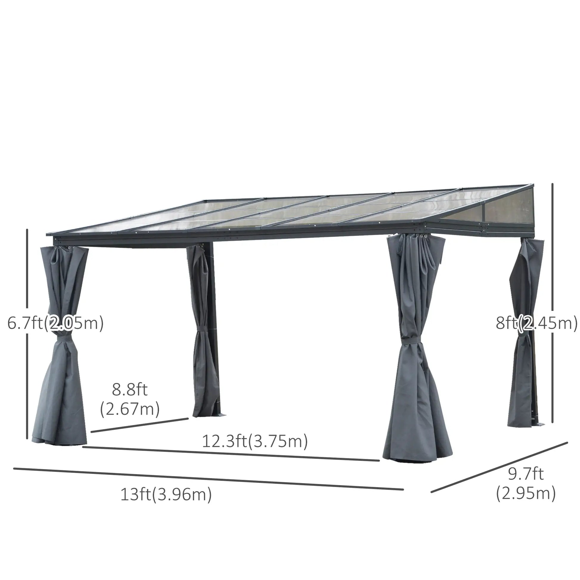 10' x 13' Hardtop Pergola, PC Roof Gazebo, Sun Shelter with Curtains Pergolas at Gallery Canada