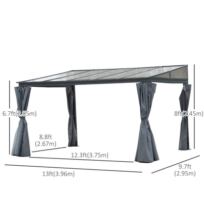 10' x 13' Hardtop Pergola, PC Roof Gazebo, Sun Shelter with Curtains Pergolas at Gallery Canada