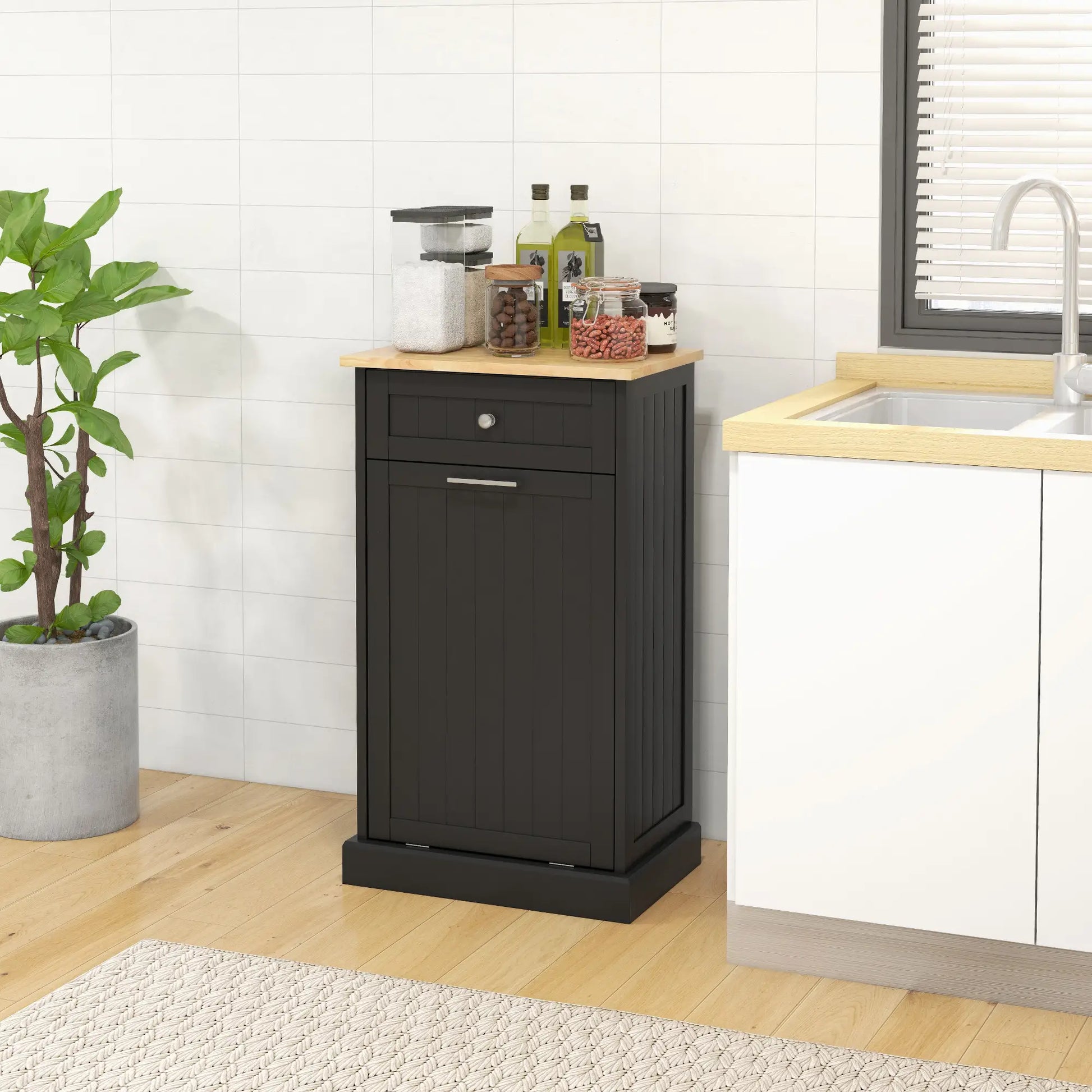 Kitchen Tilt Out Trash Bin Cabinet, Free Standing, Black Storage Cabinets at Gallery Canada