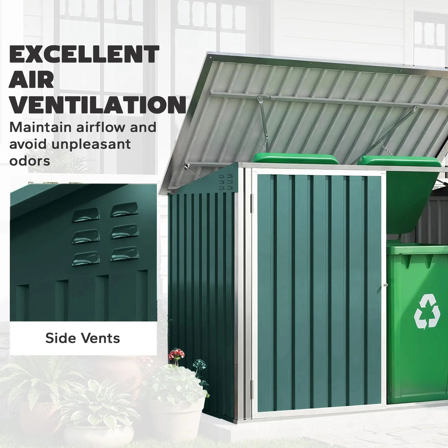 Outdoor Steel Wheelie Trash Can Storage Shed, Double Door Lid Rubbish Cover Sheds at Gallery Canada