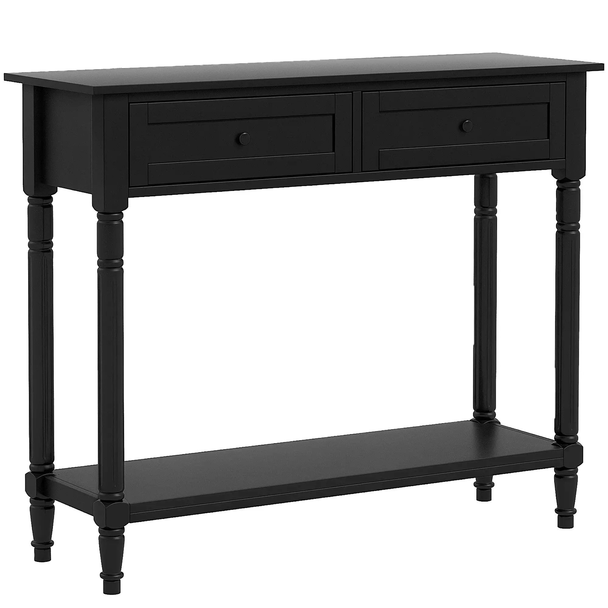 Modern Hallway Console Table, 2 Drawers, Storage Shelf, Turned Legs, Black Console Tables at Gallery Canada