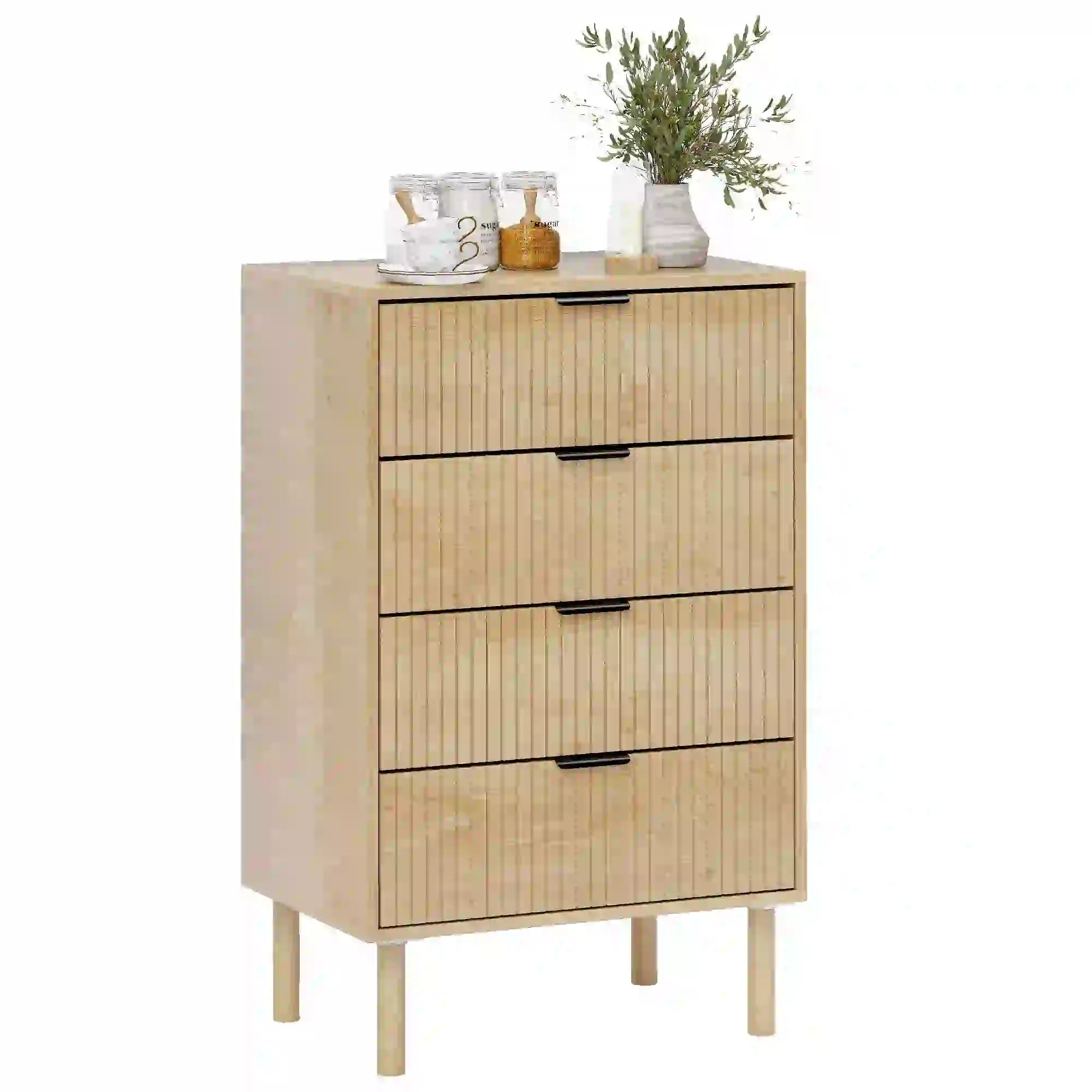 4 Drawer Dresser, Fluted Panels, Solid Wood Legs, Oak Storage Cabinets at Gallery Canada