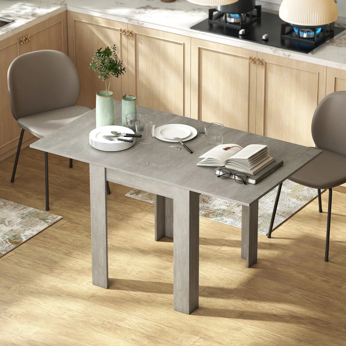 55 Inch Extendable Dining Table for 4-6 Person, Kitchen Table, Grey Dining Tables at Gallery Canada