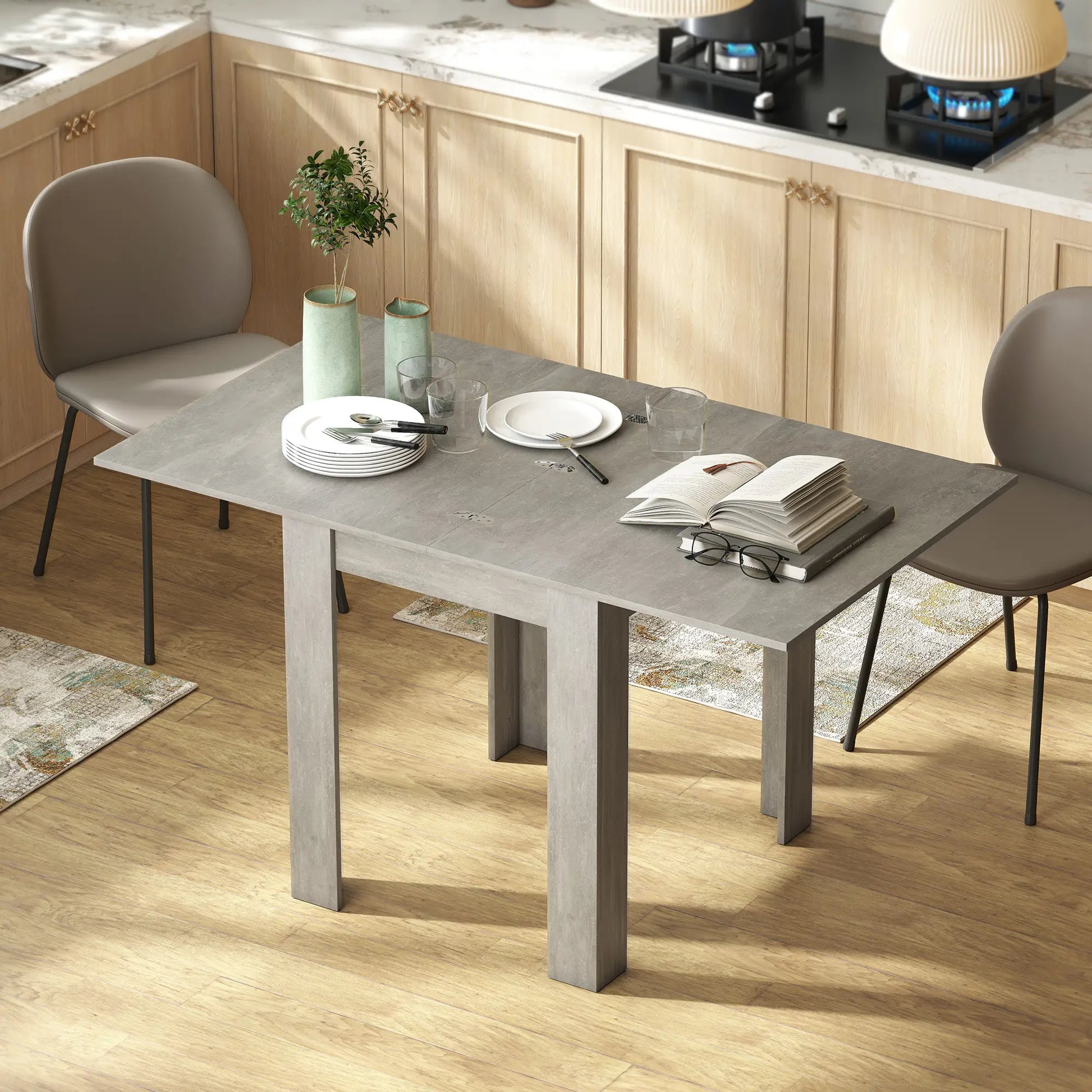 55 Inch Extendable Dining Table for 4-6 Person, Kitchen Table, Grey Dining Tables at Gallery Canada