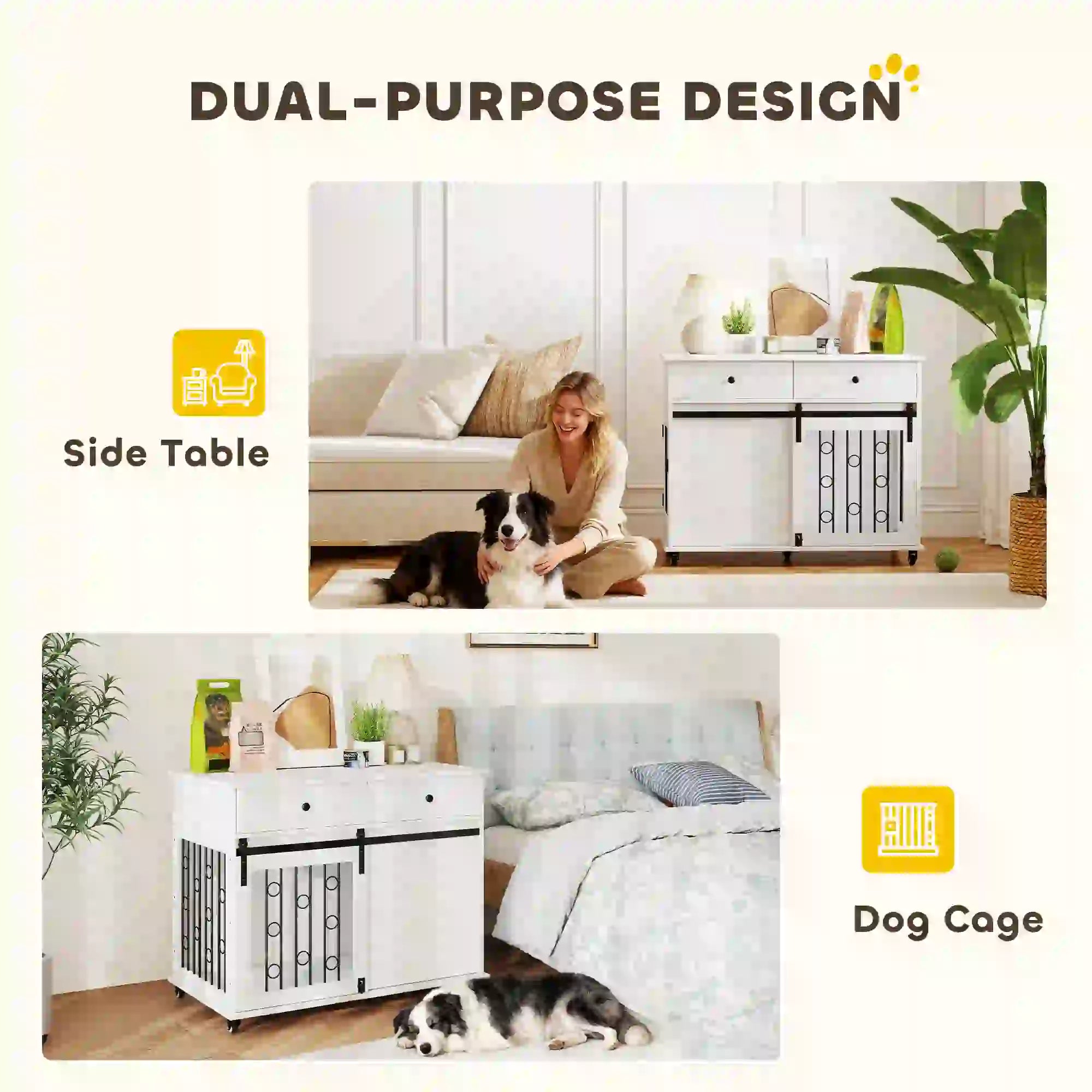 39 Inch Dog Crate Furniture, Indoor Kennel with Drawers, Wheels, Oak Dog Cages & Crates at Gallery Canada