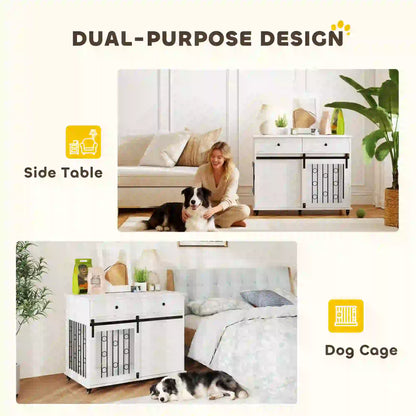 39 Inch Dog Crate Furniture, Indoor Kennel with Drawers, Wheels, Oak Dog Cages & Crates at Gallery Canada