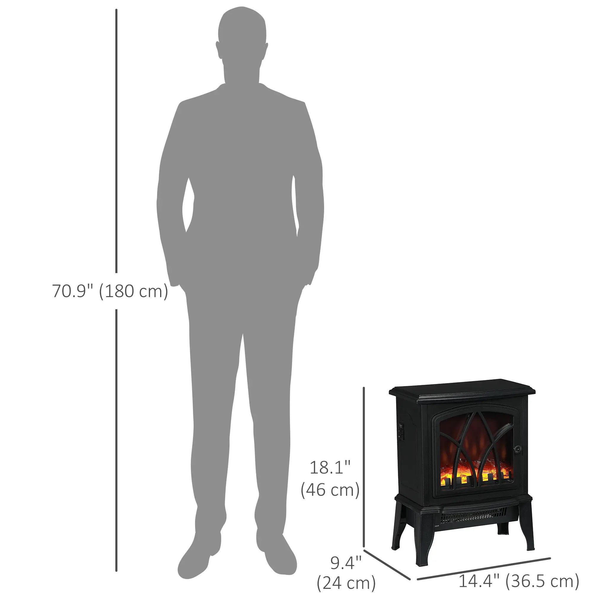 Electric Fireplace Heater, Freestanding Stove, Realistic Flame, Overheat Protection, 750W/1500W, Black Electric Fireplaces at Gallery Canada