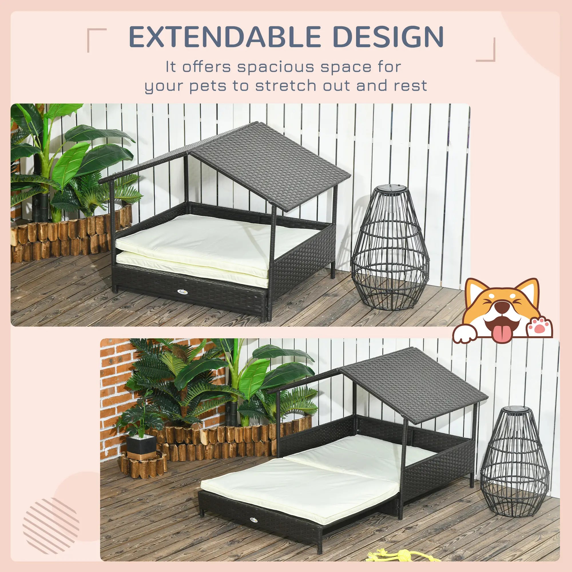 Extendable Wicker Dog Bed, Soft Cushion Washable Cover, Small Medium Dogs, Cream White Houses, Kennels & Pens at Gallery Canada