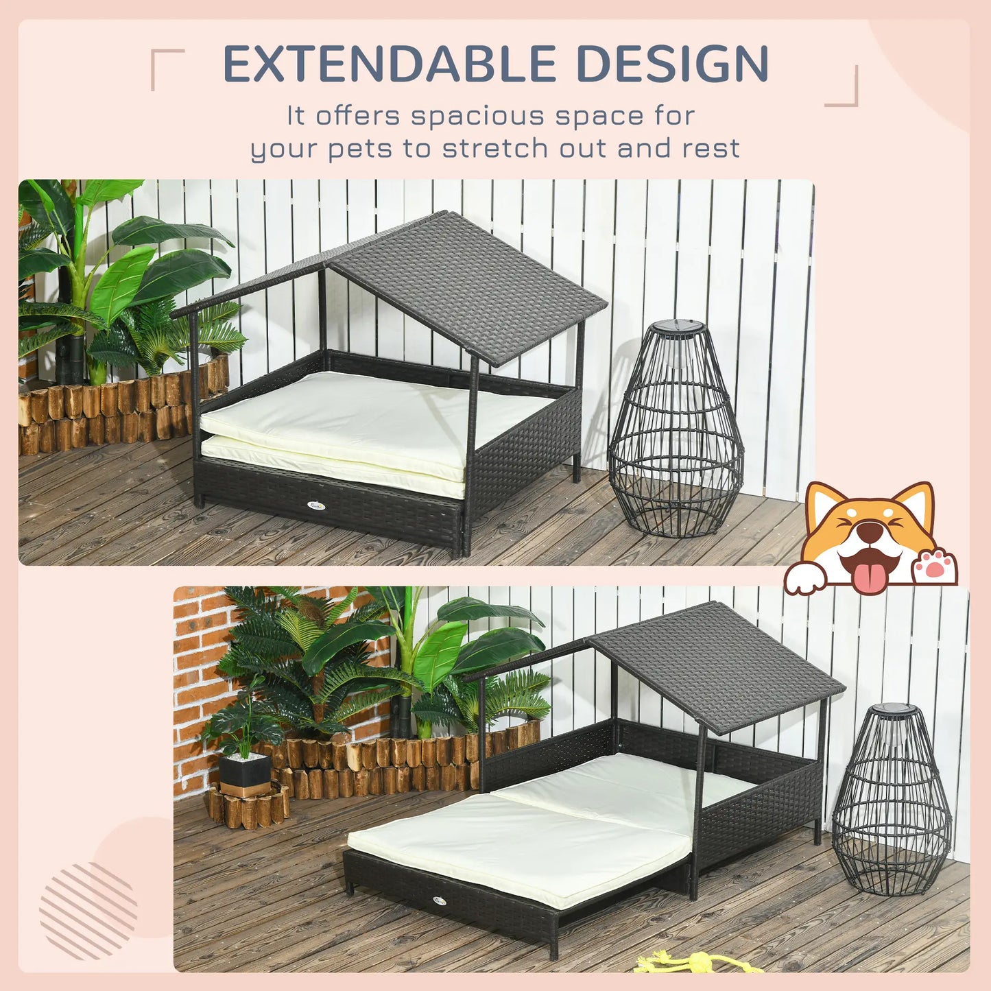 Extendable Wicker Dog Bed, Soft Cushion Washable Cover, Small Medium Dogs, Cream White Houses, Kennels & Pens at Gallery Canada