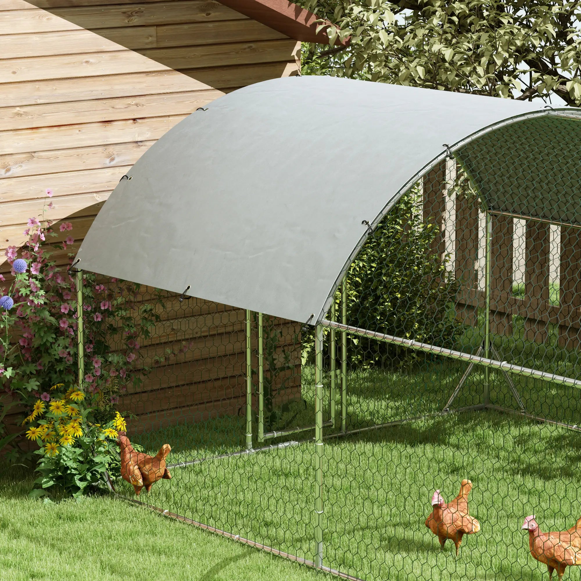 Galvanized Metal Chicken Coop Walk-in Enclosure, 9.2' × 31.2' × 6.4', Silver Chicken Coops at Gallery Canada