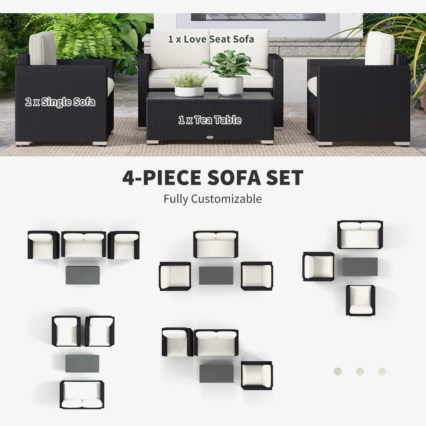 Outdoor Wicker Furniture Set with Table, Loveseat & 2 Chairs, Cream Patio Furniture Sets at Gallery Canada