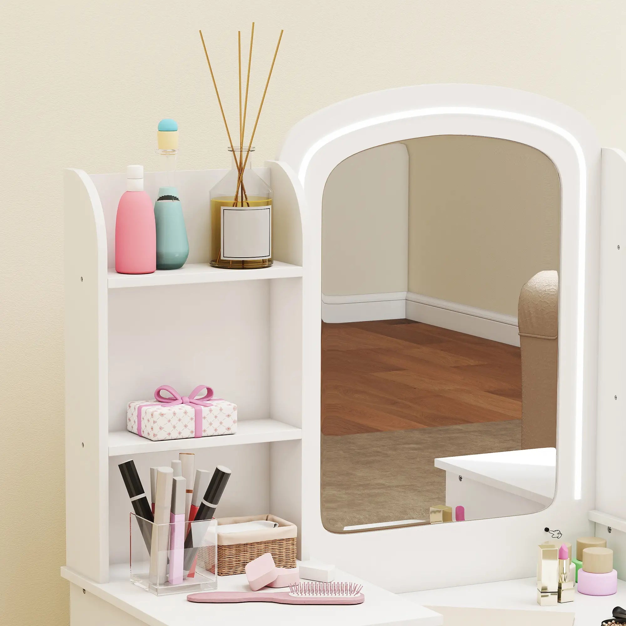 Kids Vanity Table And Chair Set With Lighted Mirror, White Kids Bedroom Furniture at Gallery Canada