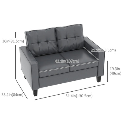 51" PU Leather Loveseat, Upholstered Sofa, Tufted Backrest, Grey 2-Seater Sofas at Gallery Canada