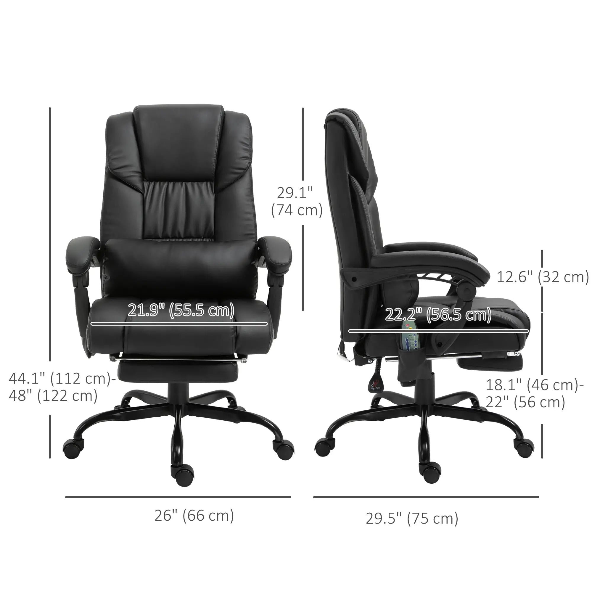 6-Point Vibration Massage Chair, Height Adjustable, Reclining, Black Massage Chairs at Gallery Canada