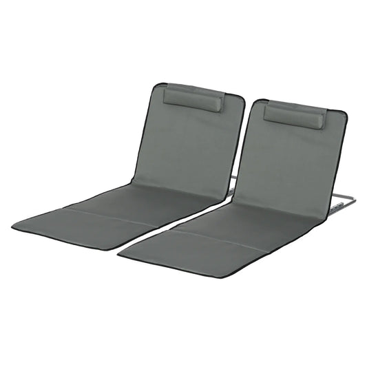 Set of 2 Folding Sun Lounger Chairs, Adjustable Back, Steel Frame, Head Pillow, Carry Bag, Grey Beach Accessories Grey at Gallery Canada