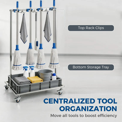 Cleaning Rolling Janitor Cart With Locking Wheels And Drip Tray