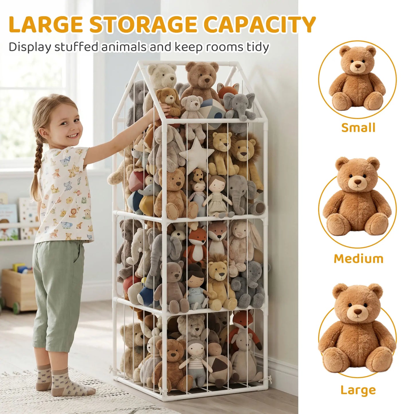 Stuffed Animal Storage Organizer, Waterproof Bottom, 47x47x132cm, no color