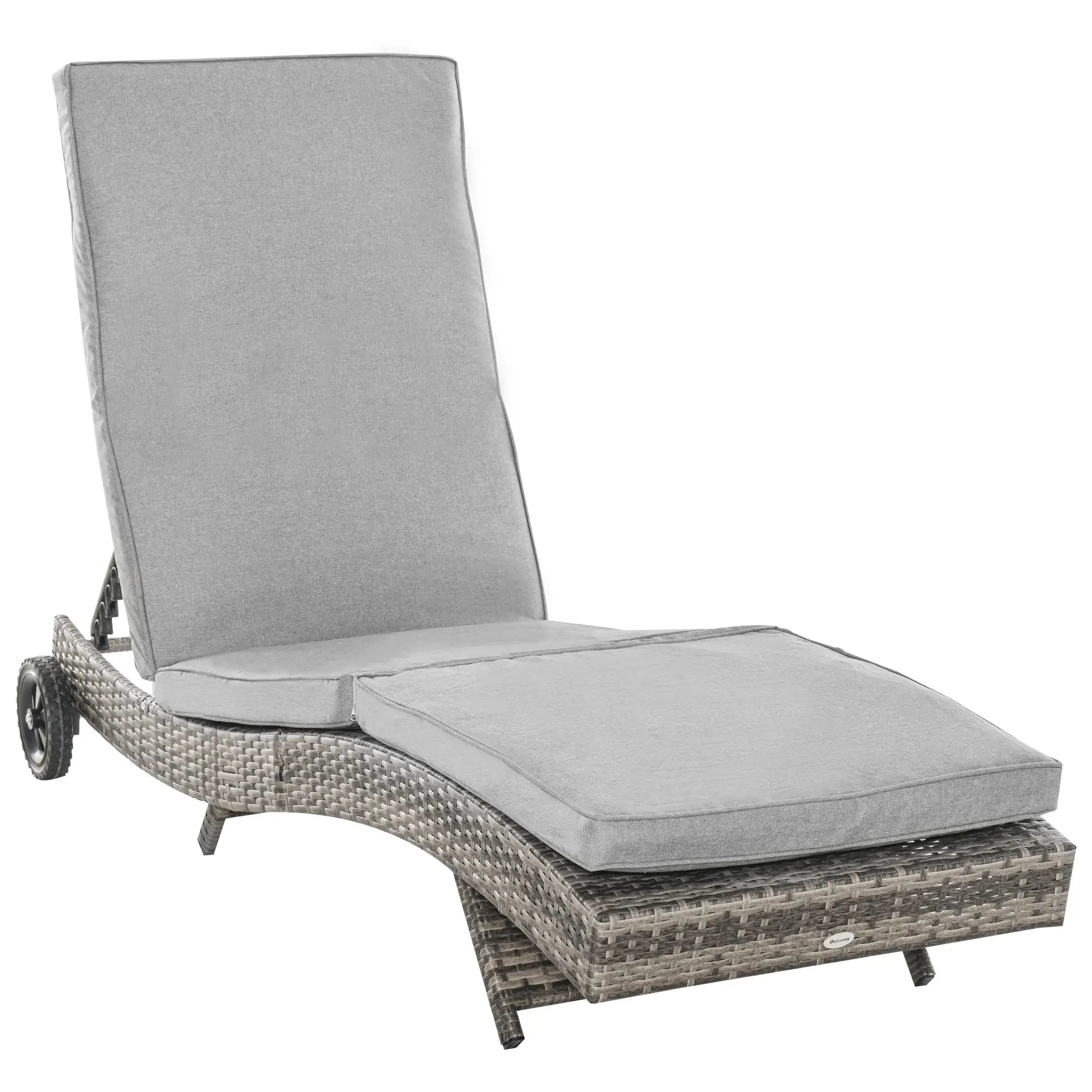 Adjustable Wicker Chaise Lounge Chair with Cushion, Wheels, Grey Chaise Loungers at Gallery Canada
