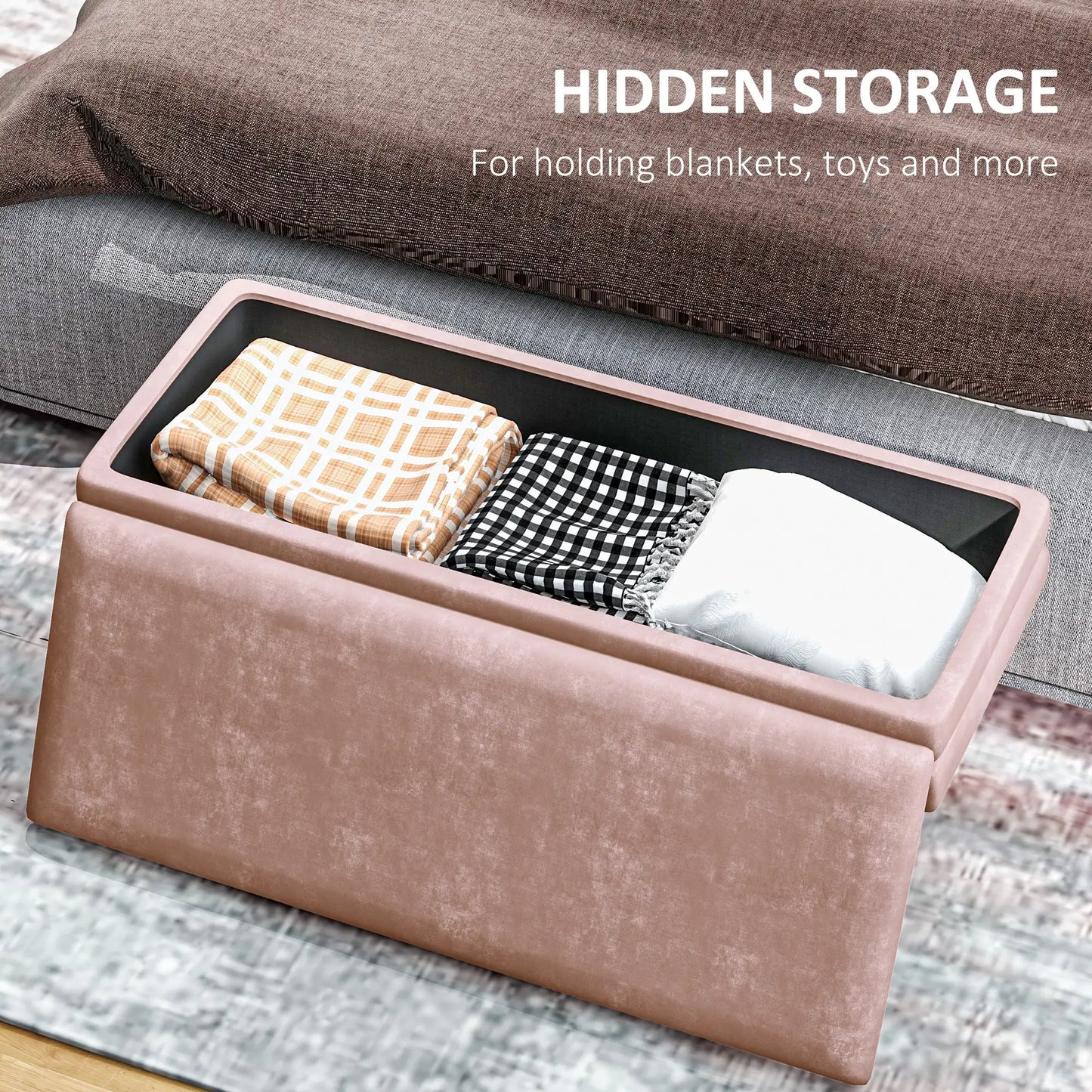 Velvet Upholstered Bench, Thick Padded Seat, Steel Legs, Pink Storage Ottomans & Benches at Gallery Canada