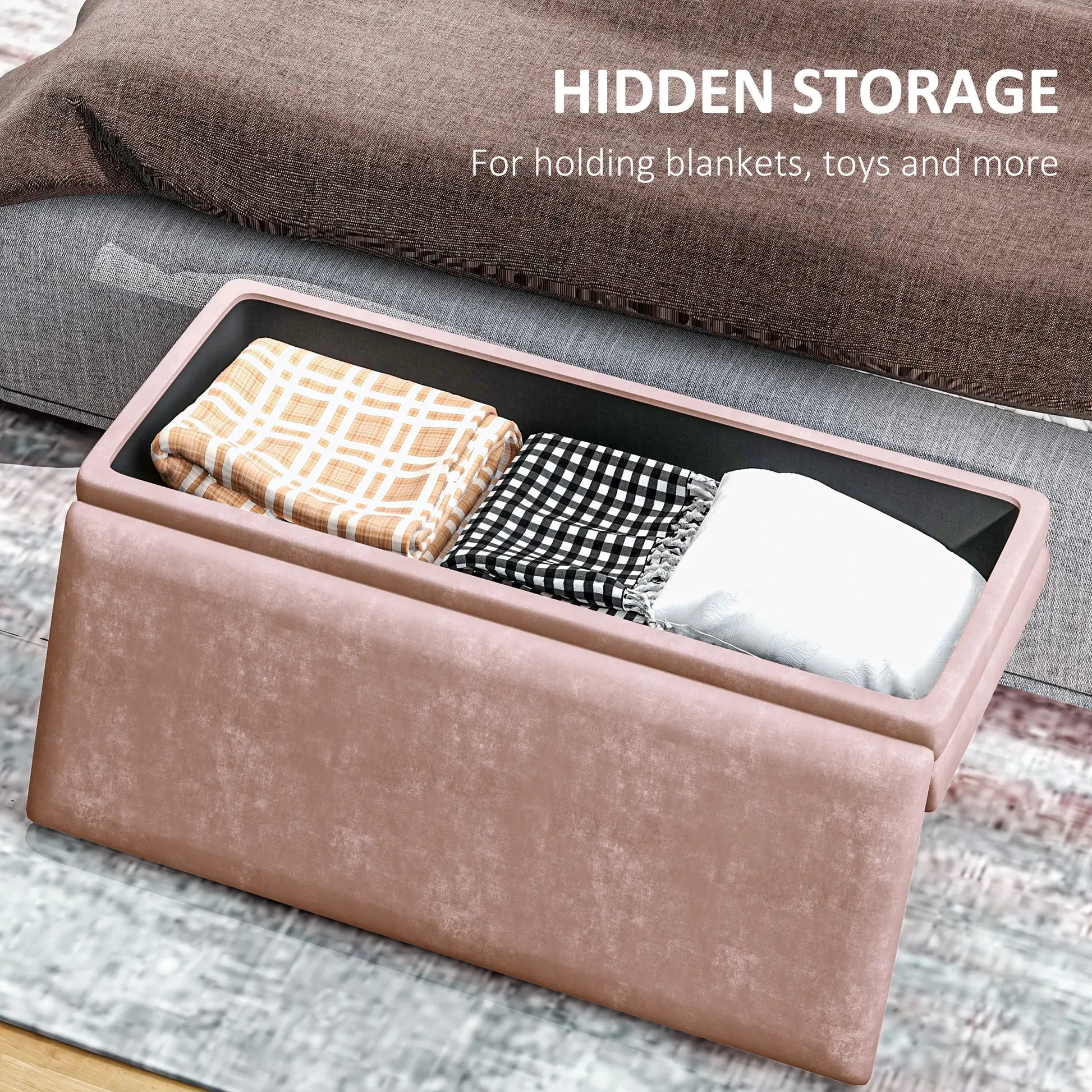 Velvet Upholstered Bench, Thick Padded Seat, Steel Legs, Pink Storage Ottomans & Benches at Gallery Canada