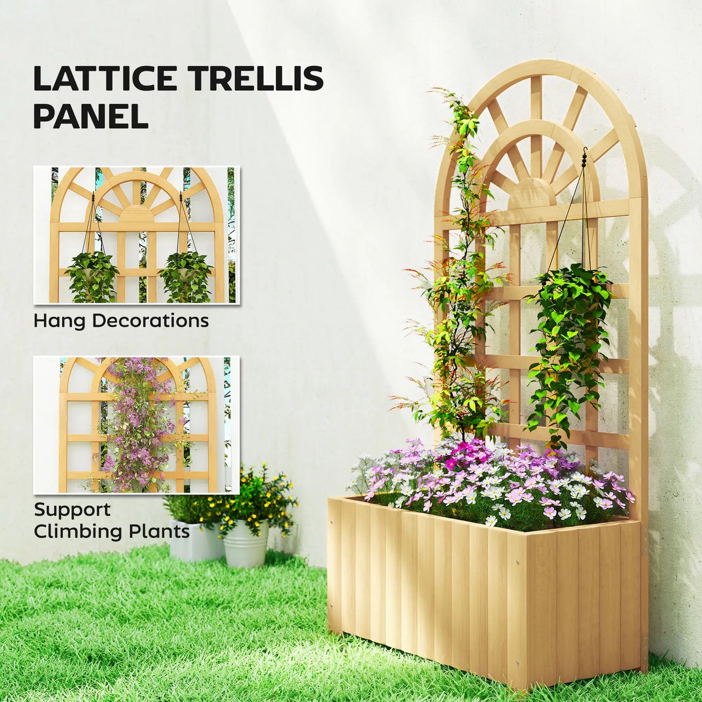 Wooden Raised Garden Bed With Lattice Trellis, Outdoor Elevated Planter Box Wooden Planter Boxes at Gallery Canada
