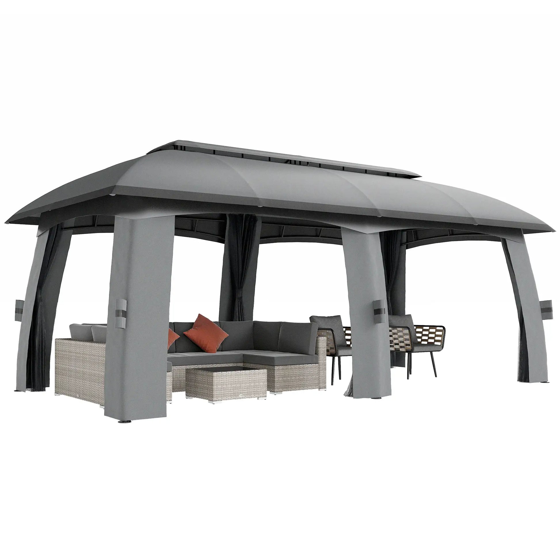 10' x 20' Outdoor Gazebo, Garden Canopy Shelter with Netting, Dark Grey Gazebos Dark Grey at Gallery Canada