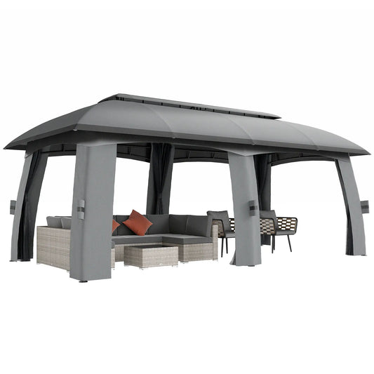 10' x 20' Outdoor Gazebo, Garden Canopy Shelter with Netting, Dark Grey Gazebos Dark Grey at Gallery Canada