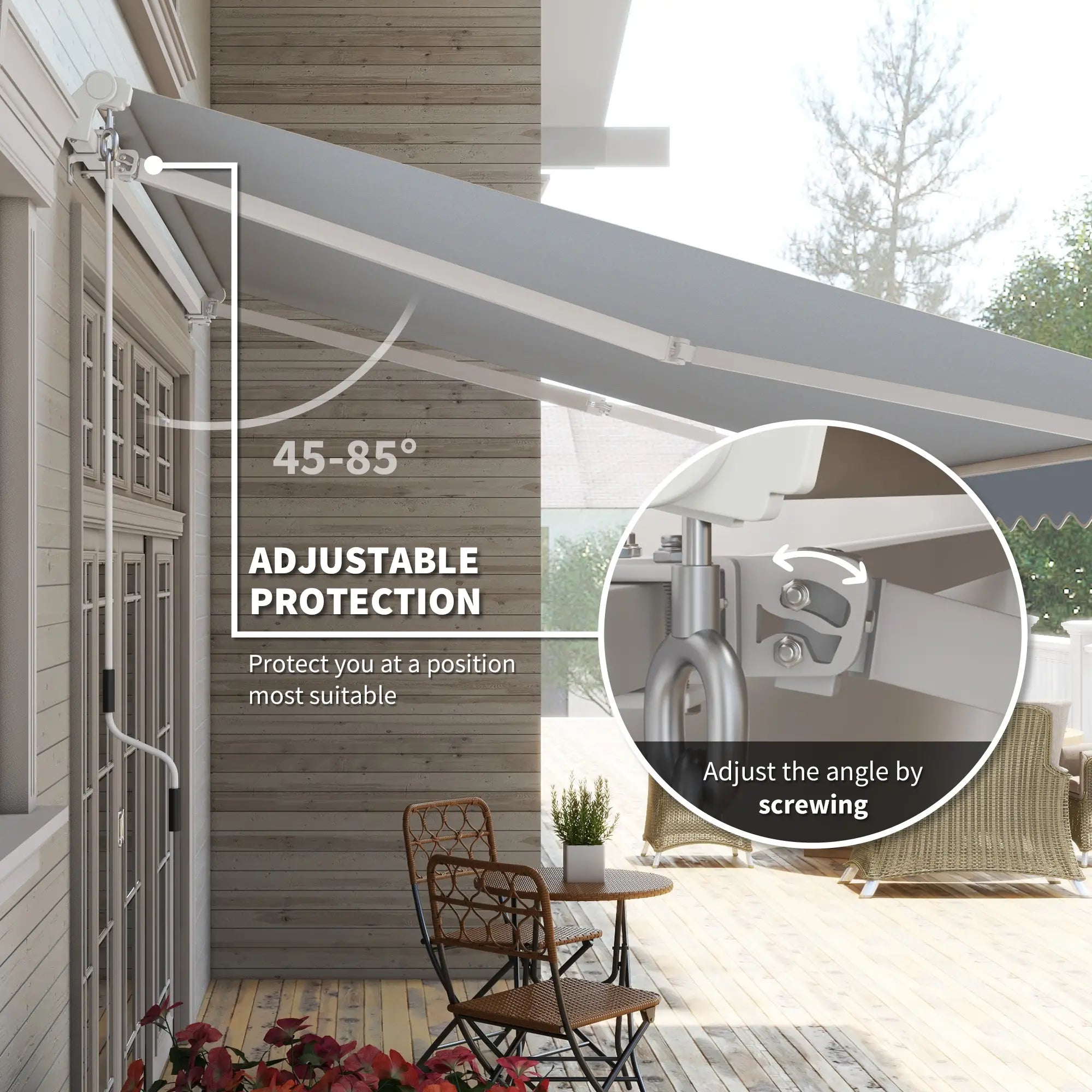 12' x 10' Retractable Awning, UV Resistant, Aluminum Frame, Grey Deck Awnings at Gallery Canada