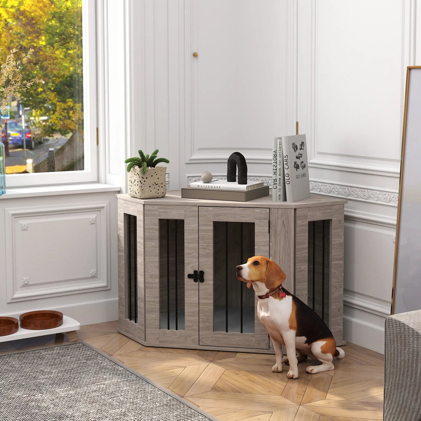 Dog Crate Furniture with Cushion, 41 Inch, Corner Design End Table, Grey Houses, Kennels & Pens at Gallery Canada